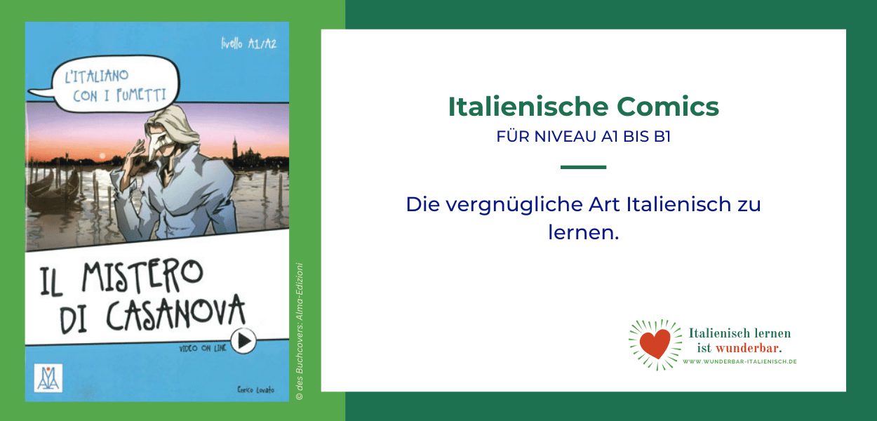 Teaser-Bild für italienische Lerncomics mit beschreibendem Text