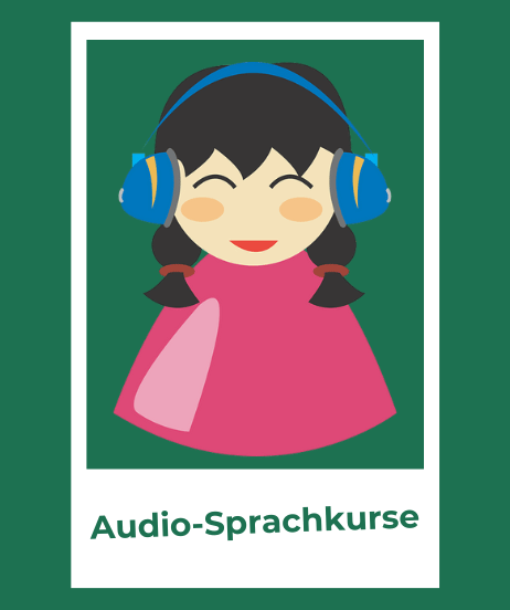 Teaser für Audio-Sprachkurse mit der Abbildung einer Person mit Kopfhörern