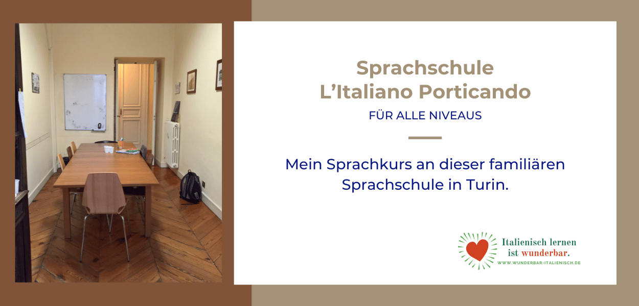 Teaser für die Sprachschule L'Italiano Porticando mit der Abbildung eines Klassenzimmers mit beschreibendem Text