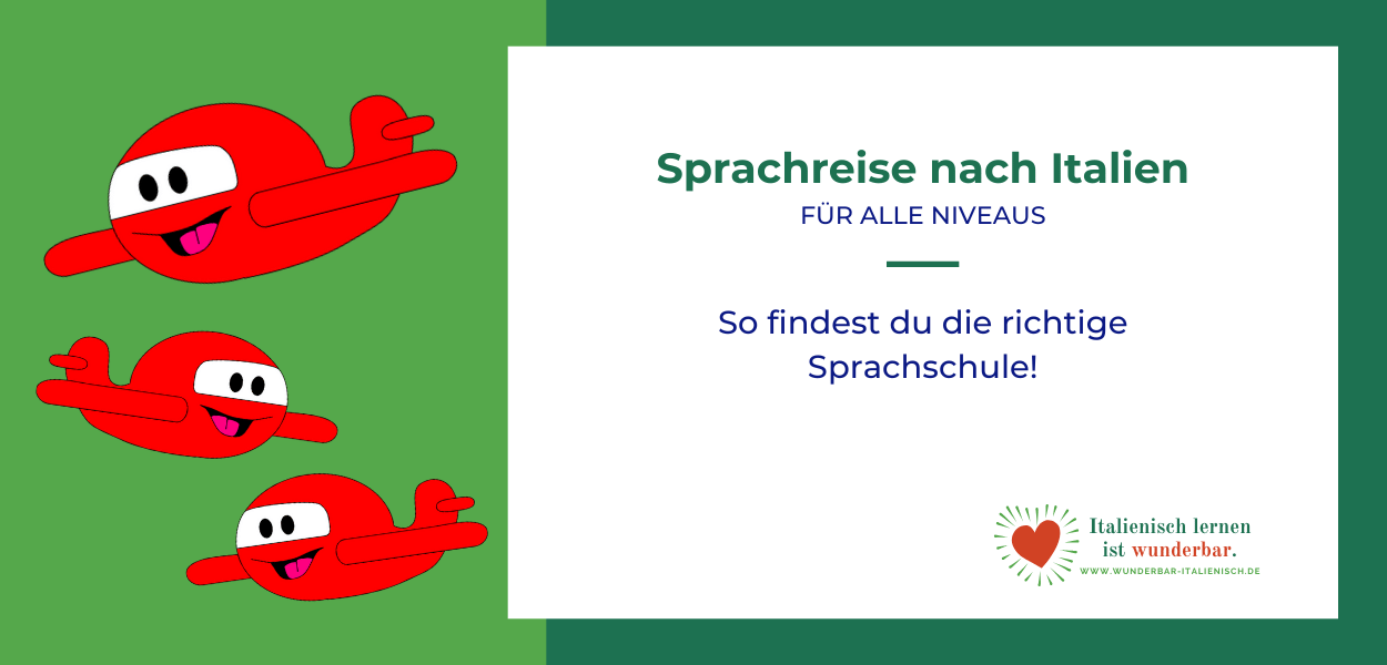 Teaser-Bild für Sprachreisen nach Italien - Abbildung von Flugzeugen mit beschreibendem Text.