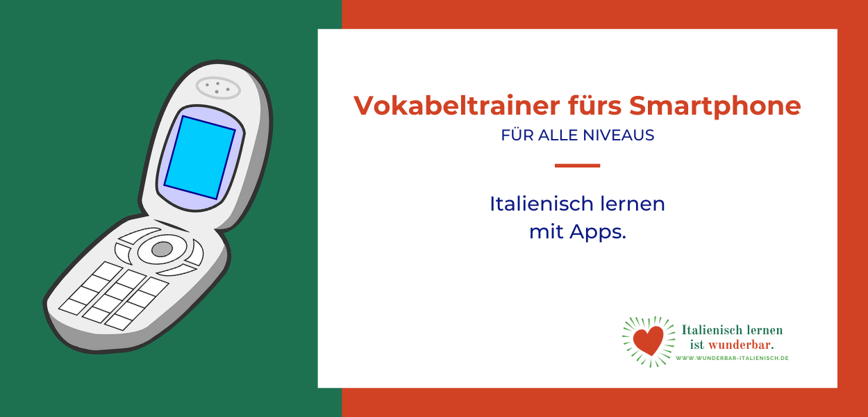 Teaser-Bild für Vokabeltrainer fürs Smartphone mit der Abbildung eines alten Handys mit beschreibendem Text