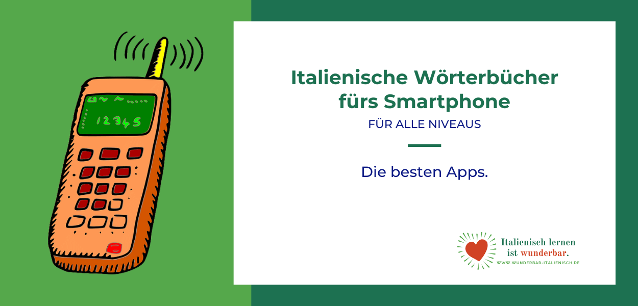 Teaser-Bild für Wörterbücher fürs Smartphone mit der Abbildung eines Handys mit beschreibendem Text